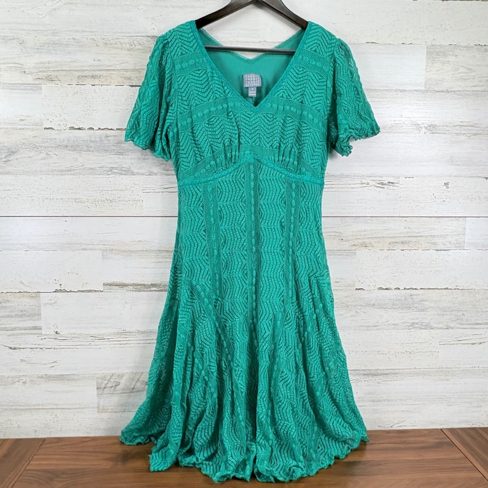 Rabbit Rabbit Rabbit Designs Green Lace Fit & Flare Dress V-Neck Size 14 Fairy